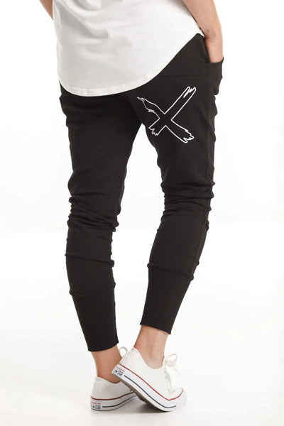 Winter Weight Apartment Pants | Black with White X Outline