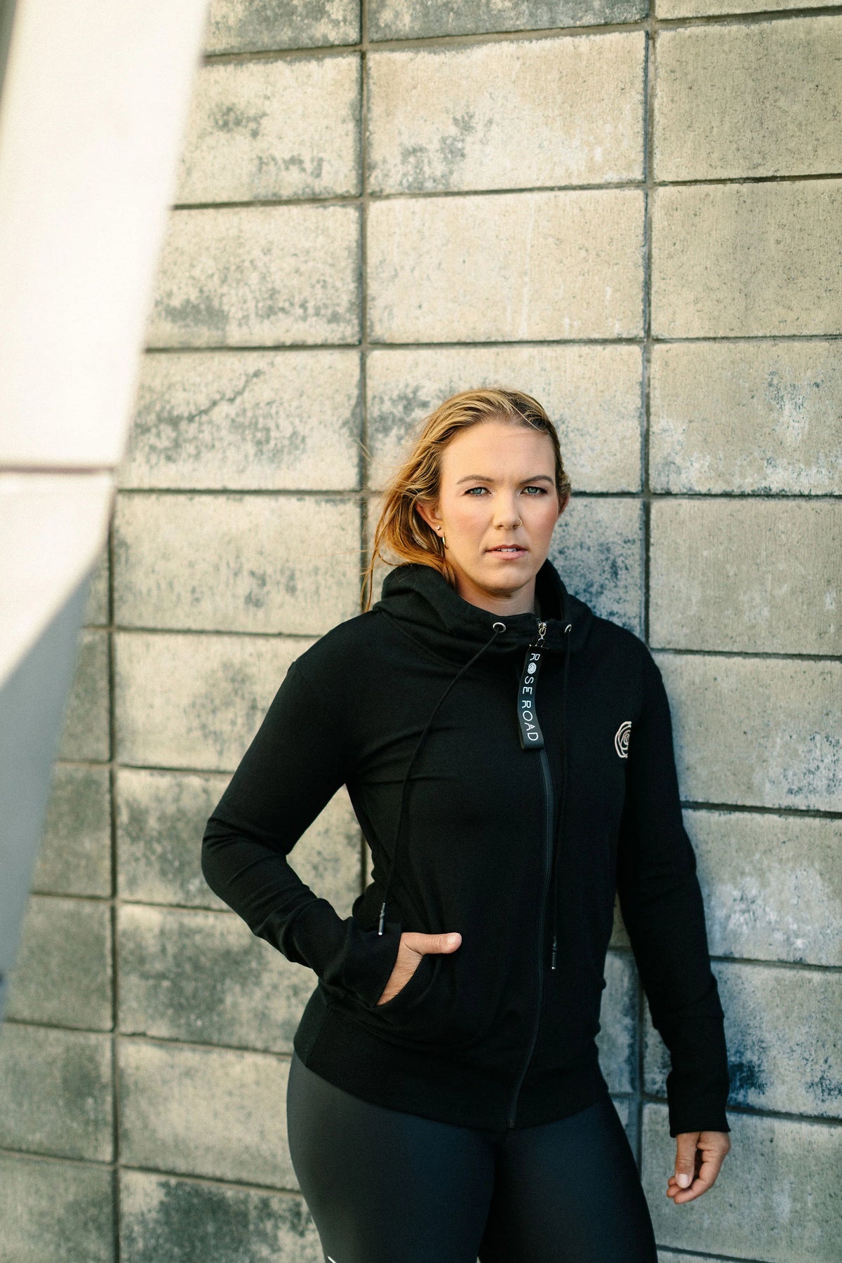 Zip Up Hoodie Black with Rose Gold Badge Logo on Back