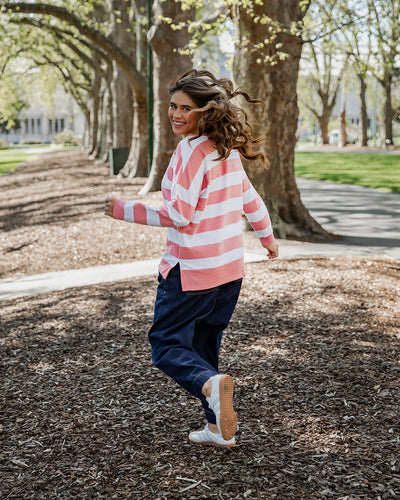Billie Block Stripe Crew | Charm Pink