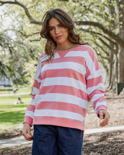 Billie Block Stripe Crew | Charm Pink