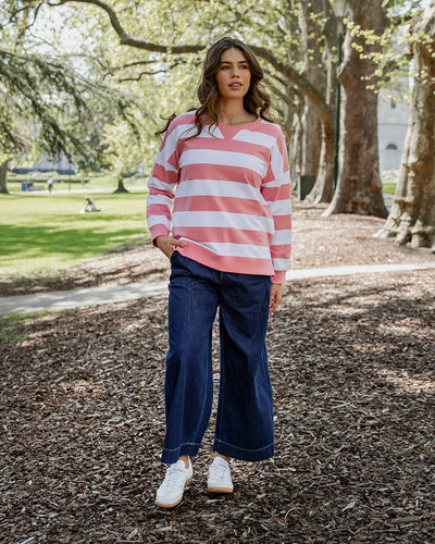 Billie Block Stripe Crew | Charm Pink