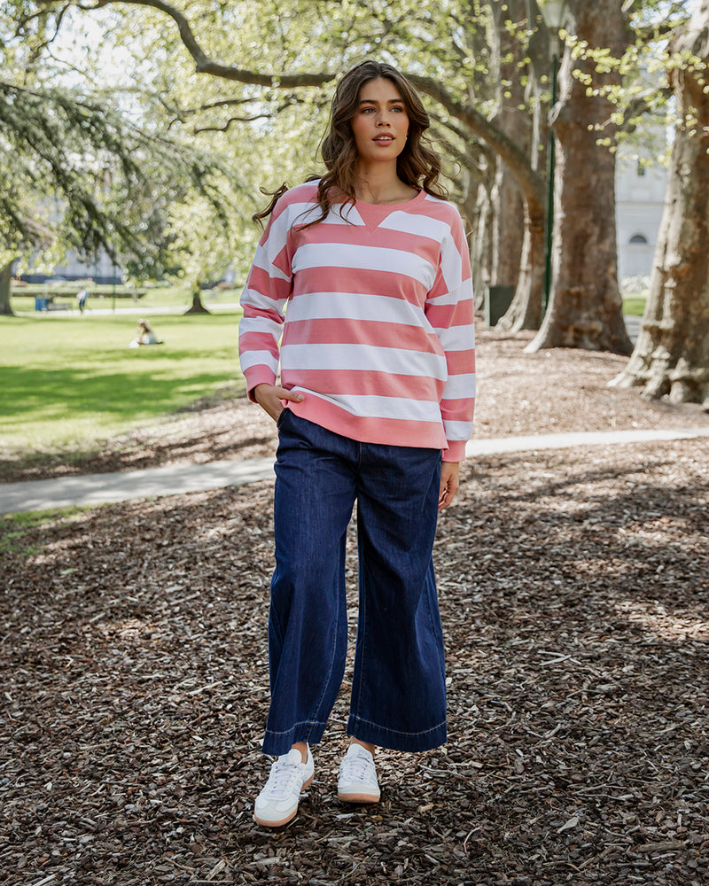 Billie Block Stripe Crew | Charm Pink
