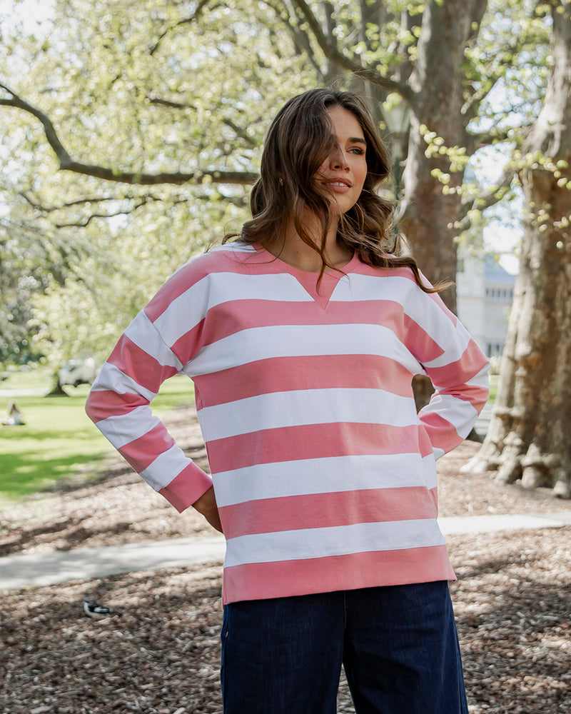Billie Block Stripe Crew | Charm Pink