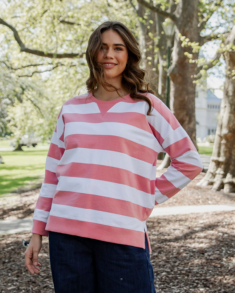 Billie Block Stripe Crew | Charm Pink