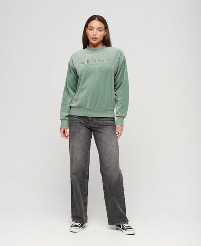 Velour Graphic Boxy Crew Sweatshirt | Light Jade Green