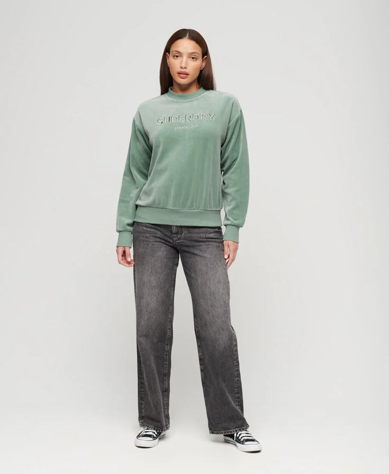 Velour Graphic Boxy Crew Sweatshirt | Light Jade Green