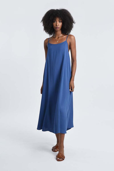 Flare Dress With Back Knot | Denim Blue