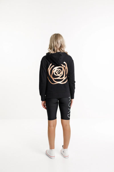 Zip Up Hoodie | Black with Rose Gold Badge & Logo on Back