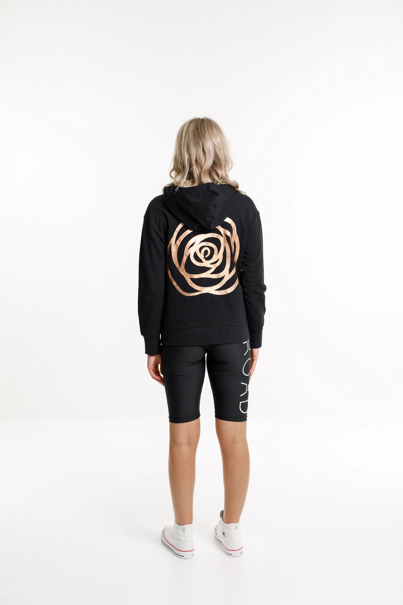 Zip Up Hoodie | Black with Rose Gold Badge & Logo on Back