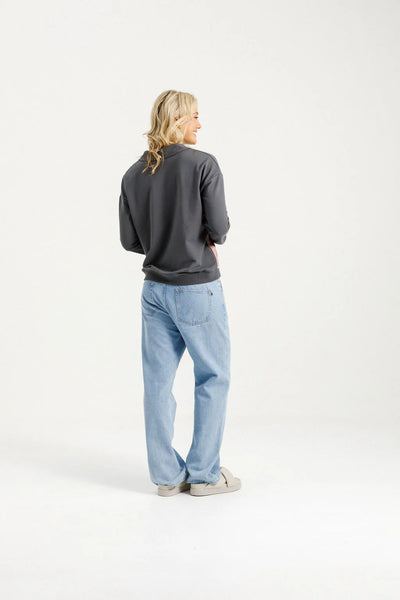 Camilla Collar Crew | Graphite with Blossom Velvet Ribbon