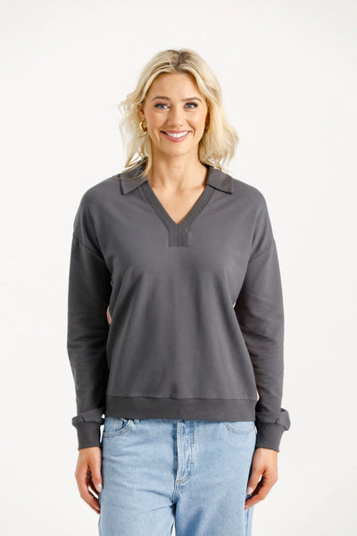 Camilla Collar Crew | Graphite with Blossom Velvet Ribbon