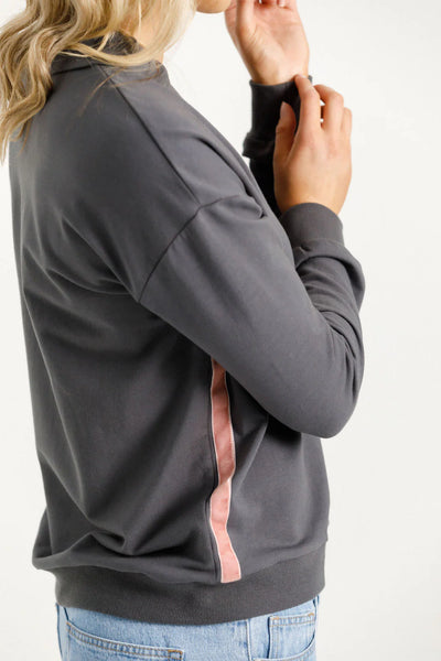 Camilla Collar Crew | Graphite with Blossom Velvet Ribbon