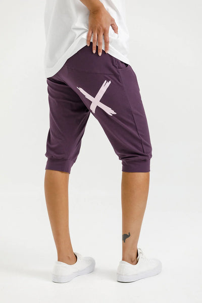 3/4 Apartment Pants | Plum with Pastel Pink X
