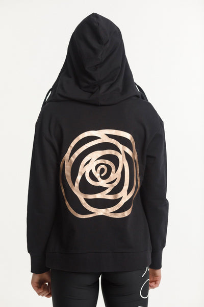 Zip Up Hoodie | Black with Rose Gold Badge & Logo on Back