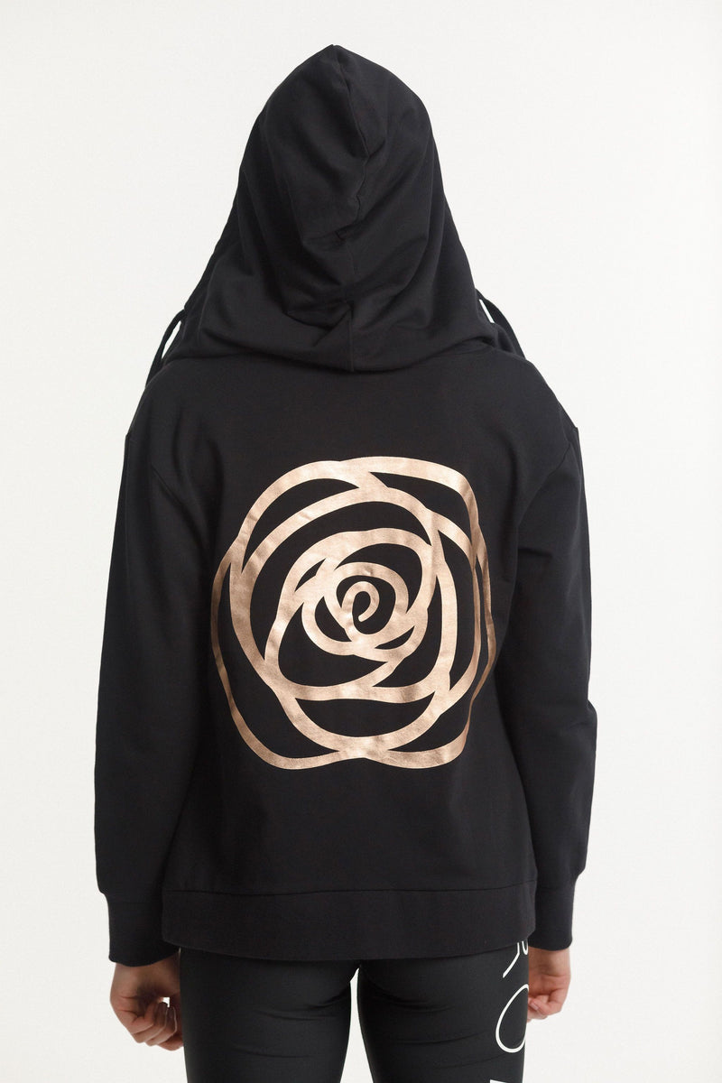 Zip Up Hoodie | Black with Rose Gold Badge & Logo on Back