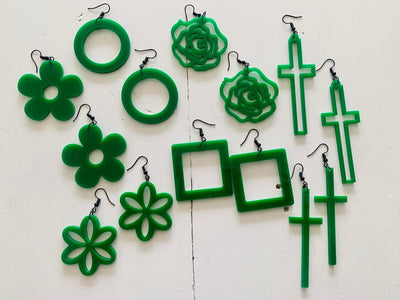 Green Solid Cross Earrings