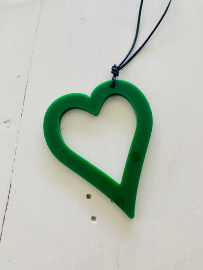 Large Green Open Heart Necklace